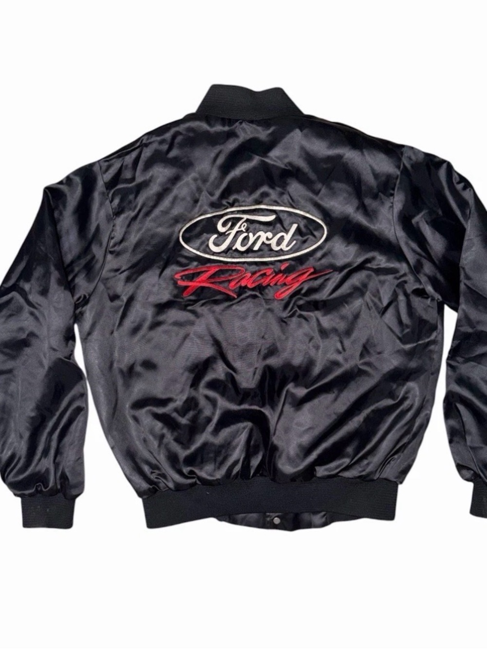 Vintage Black Ford Racing Satin Jacket Unisex Size M Made In USA Taylor